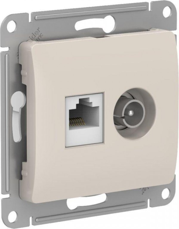  Механизм розетки компьютерной + ТВ 2-м GLOSSA RJ45 кат. 5Е молоч. SchE GSL000989 