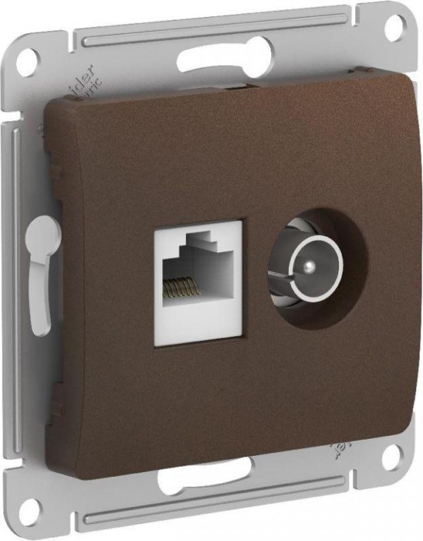  Механизм розетки компьютерной + ТВ 2-м GLOSSA RJ45 кат. 5Е шоколад SchE GSL000889 