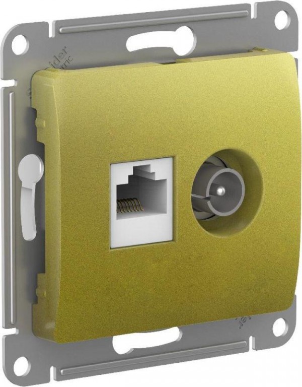  Механизм розетки компьютерной + ТВ 2-м GLOSSA RJ45 кат. 5Е фисташк. SchE GSL001089 