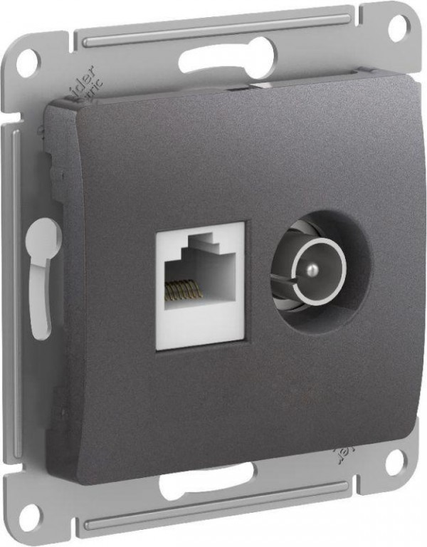  Механизм розетки компьютерной + ТВ 2-м GLOSSA RJ45 кат. 5Е графит SchE GSL001389 