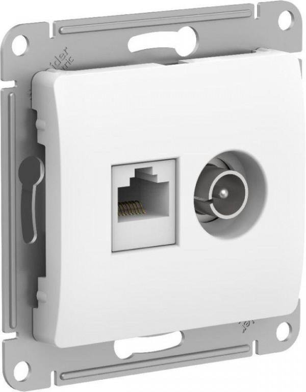  Механизм розетки компьютерной + ТВ 2-м GLOSSA RJ45 кат. 5Е бел. SchE GSL000189 