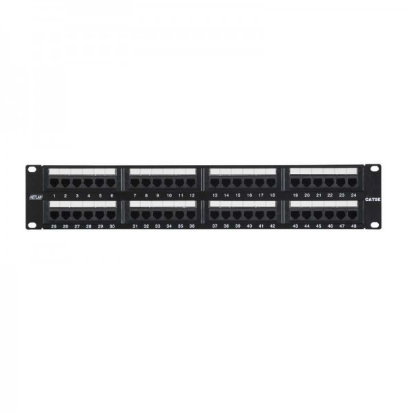  Панель коммутационная 19дюйм 2U 48 портов кат.5e класс D 100МГц RJ45/8P8C 110/KRONE T568A/B неэкран. черн. NETLAN EC-URP-48-UD2 