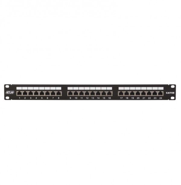  Панель коммутационная 19дюйм 1U 24 порта кат.5e класс D 100МГц RJ45/8P8C 110/KRONE T568A/B экран. черн. NETLAN EC-URP-24-SD2 