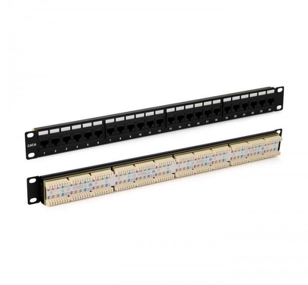  Патч-панель PP3-19-24-8P8C-C6-110D 19дюйм 1U 24 порта RJ45 кат. 6 Dual IDC ROHS черн. (задний кабельн. организатор в компл.) Hyperline 246107 