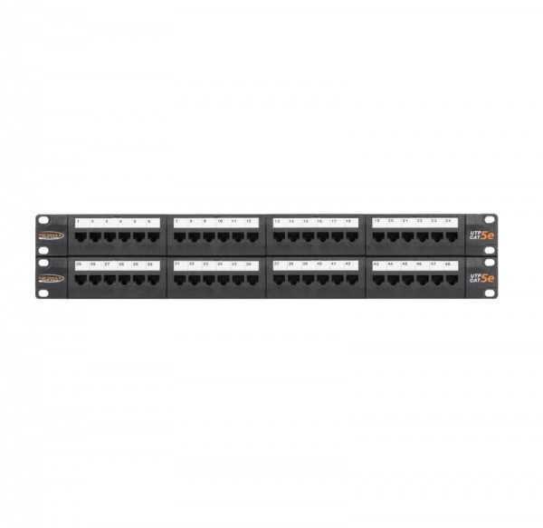  Патч-панель 19дюйм 2U 48 портов кат.5e (класс D) 100МГц RJ45/8P8C 110/KRONE T568A/B неэкран. с органайзерами черн. NIKOMAX NMC-RP48UD2-2U-BK 