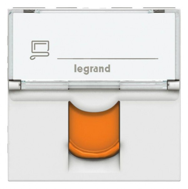 Механизм розетки комп. СП Mosaic 2мод. RJ45 STP CAT.6A оранж. шторки Leg 076525 