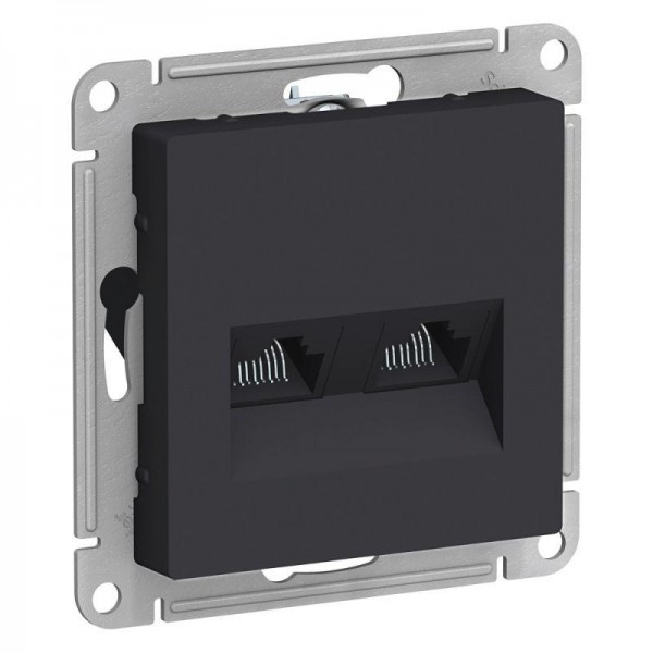  Механизм розетки компьютерной 2-м AtlasDesign RJ45 + RJ45 кат.5e карбон SchE ATN001085 