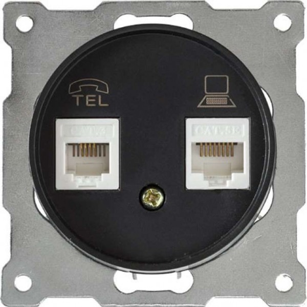  Механизм розетки комп. + телеф.2-м СП Florence RJ11/RJ45 кат.5e черн. 1E20801303 OneKeyElectro 2172817 