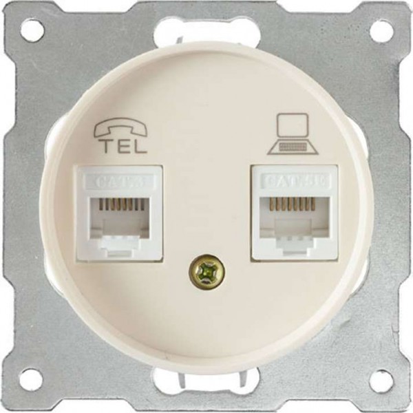  Механизм розетки комп. + телеф.2-м СП Florence RJ11/RJ45 кат.5e беж. 1E20801301 OneKeyElectro 2172794 