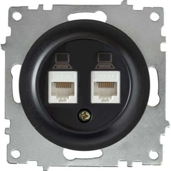  Механизм розетки комп. 2-м СП Florence RJ45 кат.5e черн. 1E20901303 OneKeyElectro 2172818 