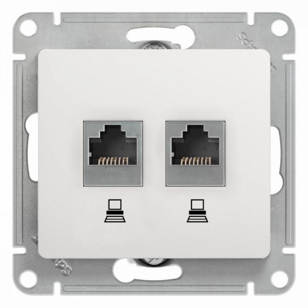  Механизм розетки комп. 2-м Glossa RJ45+RJ45 кат.5е бел. SchE GSL000185KK 