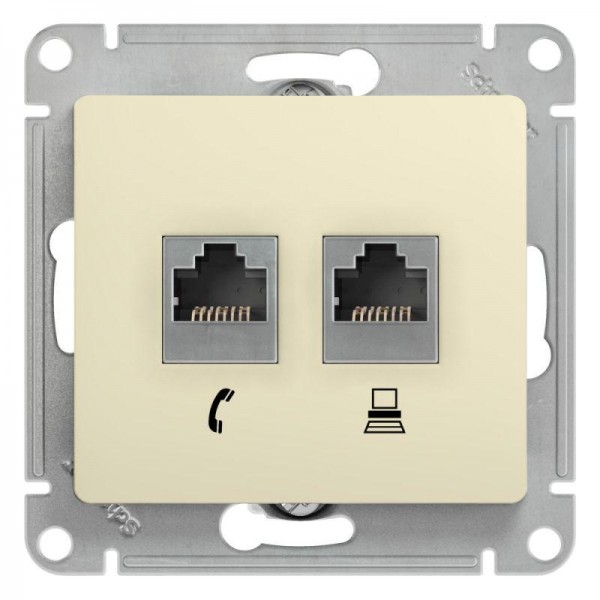  Механизм розетки комп. + телеф. 2-м СП Glossa RJ11 + RJ45 беж. SchE GSL000285 