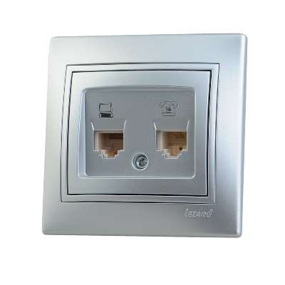  Розетка компьютерная + телеф. СП Мира RJ11 + RJ45 метал. сер. LEZARD 701-1010-143 