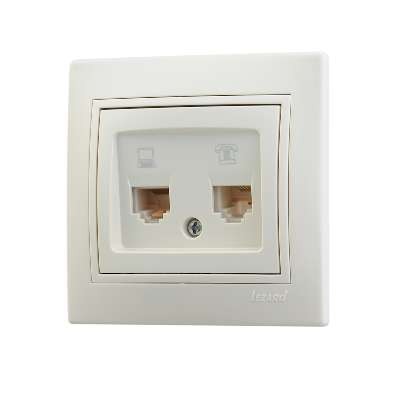  Розетка компьютерная + телеф. СП Мира RJ11 + RJ45 крем/крем. LEZARD 701-0303-143 