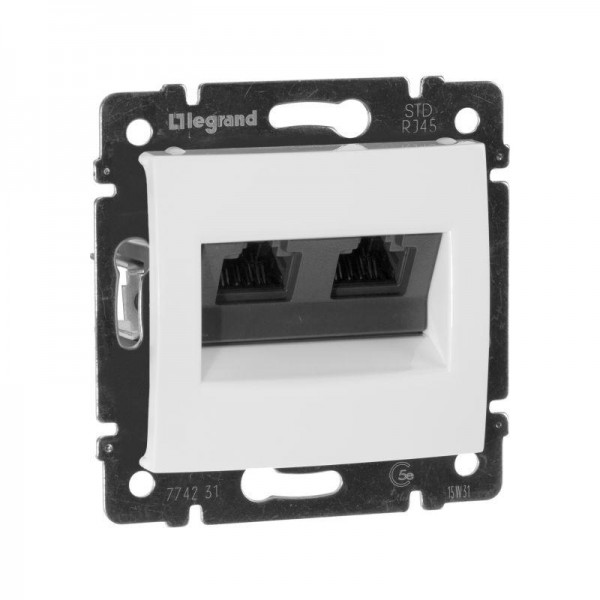  Механизм розетки информ. 2-м СП Valena RJ45 + RJ45 CAT.5E UTP с захватами бел. Leg 774231 