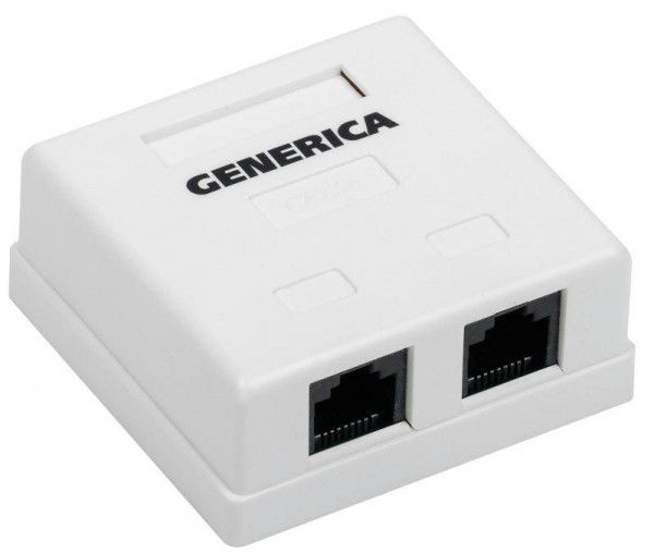  Розетка информационная RJ45 кат.5е UTP 2 порта настенная GENERICA ИЭК CS2-1C5EU-22-G 