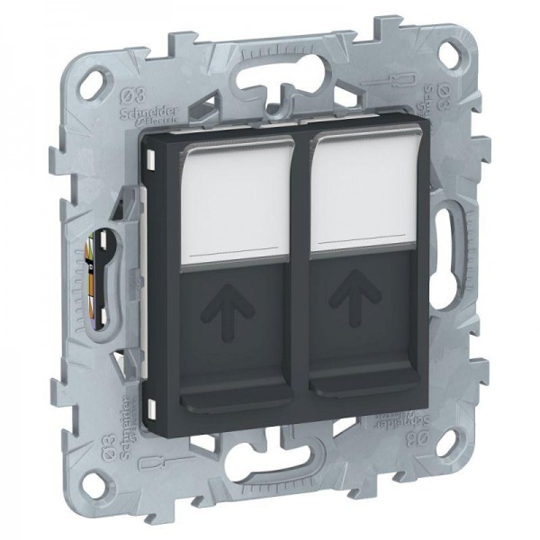  Механизм розетки компьютерная UNICA NEW RJ45 двойная кат.6 UTP антрацит SchE NU542454 
