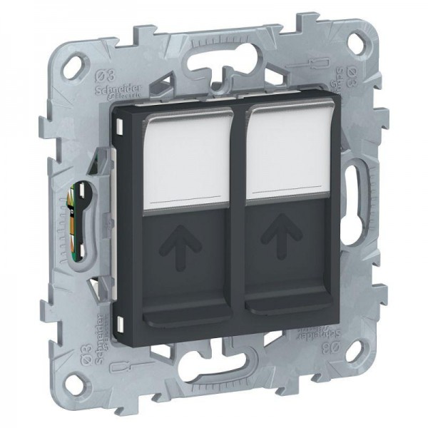  Механизм розетки компьютерная UNICA NEW RJ45 двойная кат.5е UTP антрацит SchE NU542054 