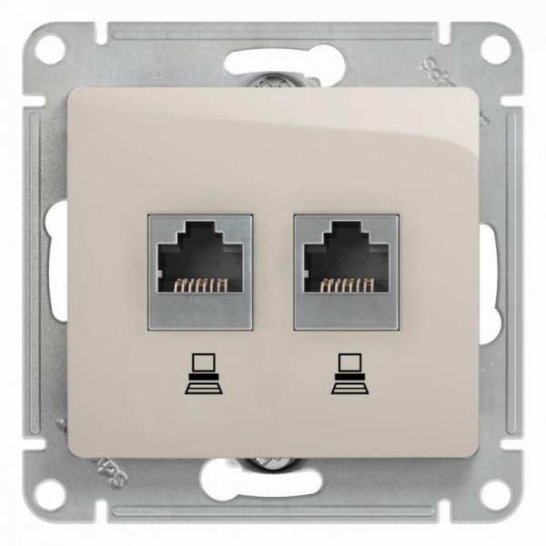  Механизм розетки комп. 2-м Glossa RJ45+RJ45 кат.5е молочн. SchE GSL000985KK 