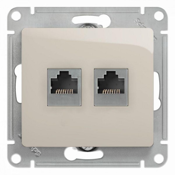  Механизм розетки 2-м Glossa RJ11+RJ45 кат.5е молочн. SchE GSL000985 