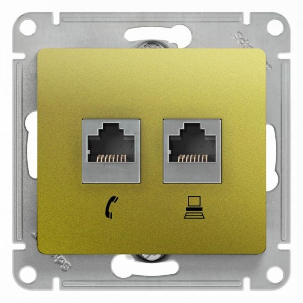  Механизм розетки 2-м Glossa RJ11+RJ45 кат.5е фисташк. SchE GSL001085 