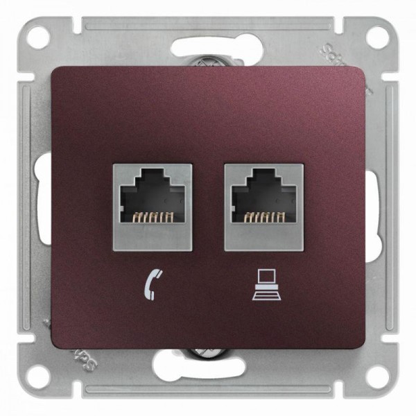  Механизм розетки 2-м Glossa RJ11+RJ45 кат.5е баклажан. SchE GSL001185 