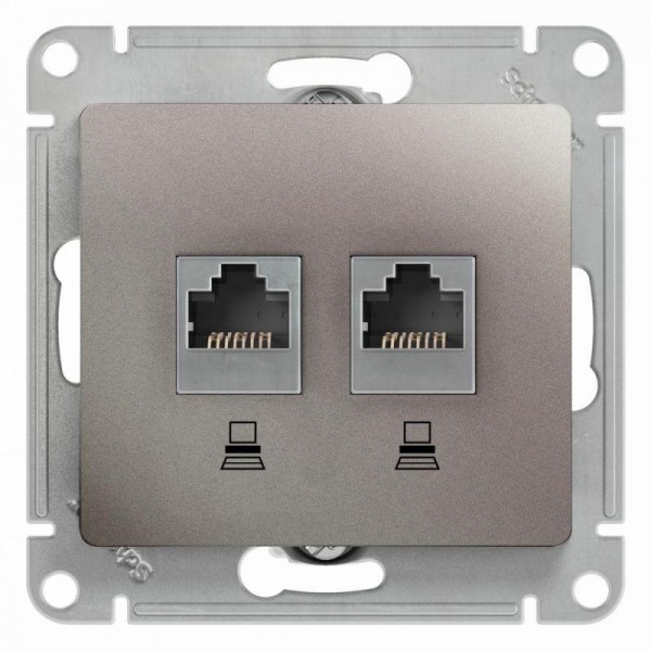 Механизм розетки комп. 2-м Glossa RJ45+RJ45 кат.5е платина SchE GSL001285KK 