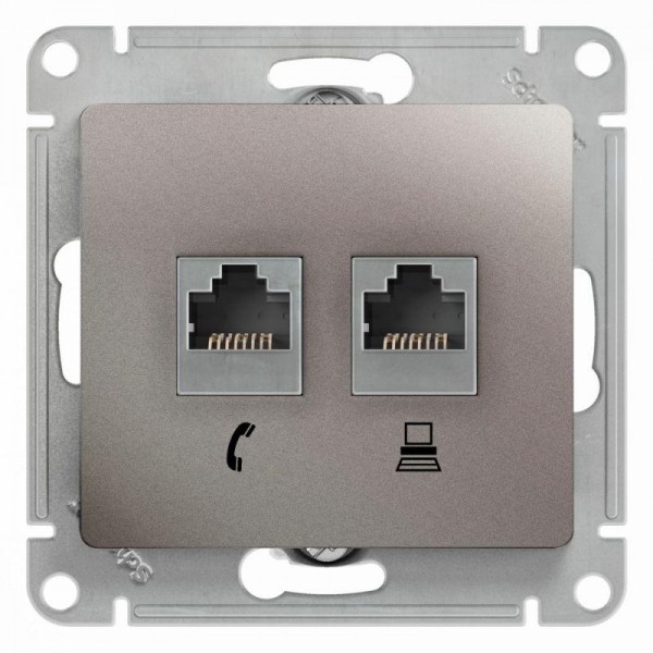  Механизм розетки 2-м Glossa RJ11+RJ45 кат.5е платина SchE GSL001285 