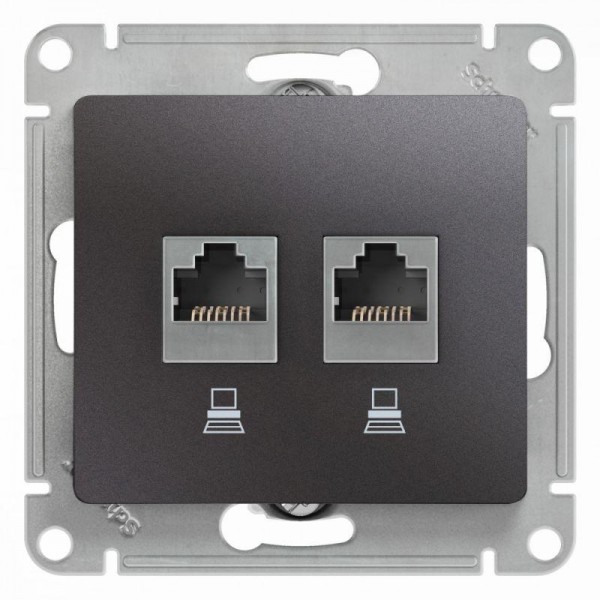  Механизм розетки комп. 2-м Glossa RJ45+RJ45 кат.5е графит SchE GSL001385KK 