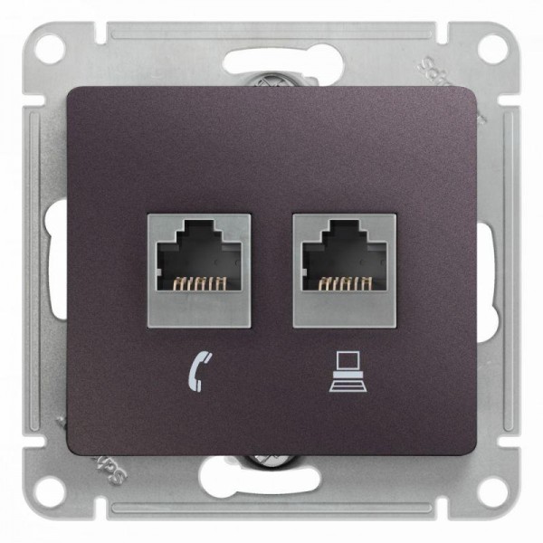  Механизм розетки 2-м Glossa RJ11+RJ45 кат.5е сиреневый туман SchE GSL001485 