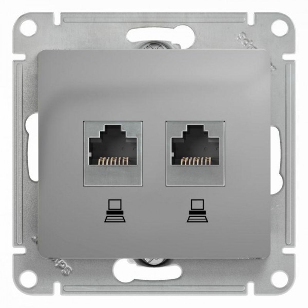  Механизм розетки комп. 2-м Glossa RJ45+RJ45 кат.5е алюм. SchE GSL000385KK 