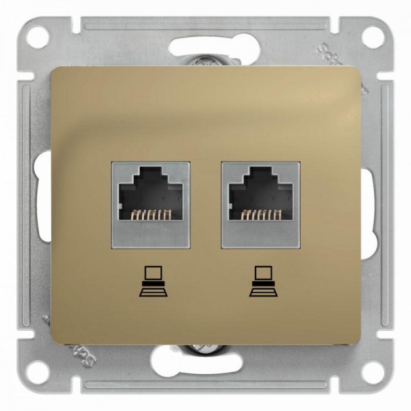  Механизм розетки комп. 2-м Glossa RJ45+RJ45 кат.5е титан SchE GSL000485KK 