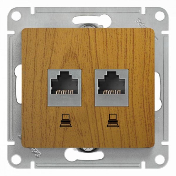  Механизм розетки комп. 2-м Glossa RJ45+RJ45 кат.5е дуб. SchE GSL000585KK 