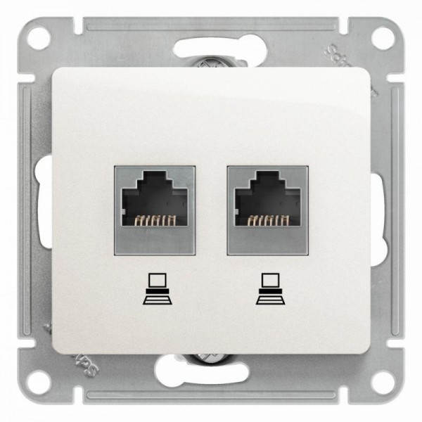  Механизм розетки комп. 2-м Glossa RJ45+RJ45 кат.5е перламутр SchE GSL000685KK 