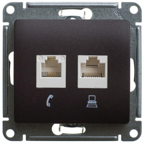  Механизм розетки комп. 2-м Glossa RJ45+RJ45 кат.5е шоколад SchE GSL000885KK 