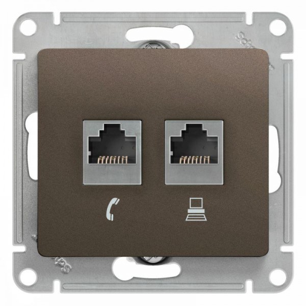  Механизм розетки комп. + телеф. 2-м СП Glossa RJ11 + RJ45 CAT.5E шоколад SchE GSL000885 