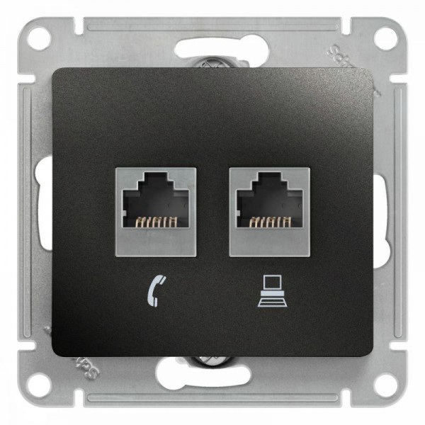  Механизм розетки комп. + телеф. 2-м СП Glossa RJ11 + RJ45 CAT.5E антрацит SchE GSL000785 