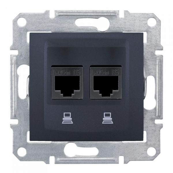  Розетка компьютерная 2-м СП Sedna RJ45 CAT.5E графит SchE SDN4400170 