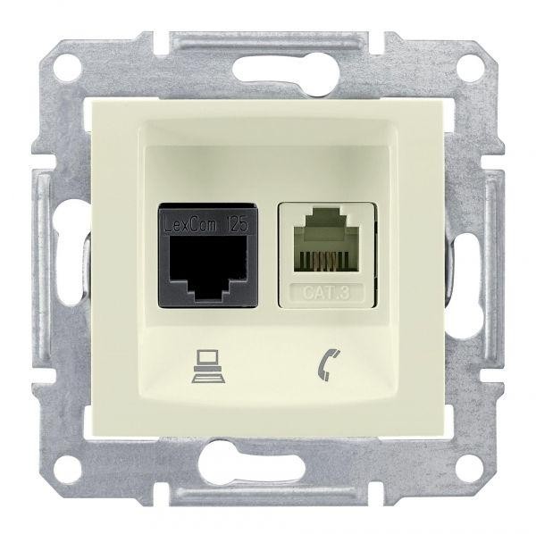  Механизм розетки комп. + телеф. 1-м СП Sedna RJ11 + RJ45 беж. SchE SDN5200147 