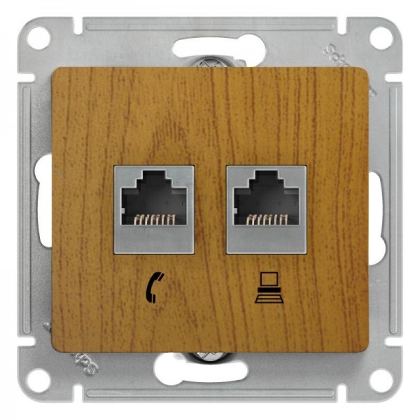  Механизм розетки комп. + телеф. 2-м СП Glossa RJ11 + RJ45 дер. дуб GSL000585 