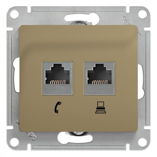  Механизм розетки комп. + телеф. 2-м СП Glossa RJ11 + RJ45 CAT.5E титан SchE GSL000485 