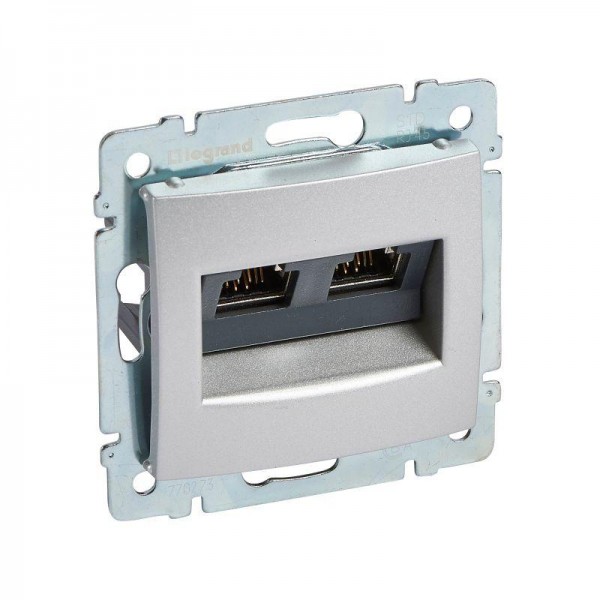  Механизм розетки комп. СП Valena RJ45 STP 10 GIGA 2 вых. алюм. Leg 770273 