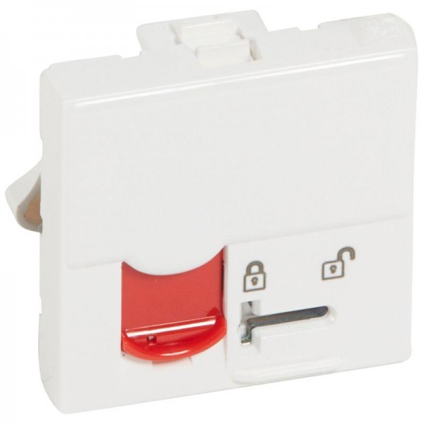  Механизм розетки комп. СП Mosaic 2мод. RJ45 CAT.5E FTP с контролем доступа красн. шторка бел. Leg 076598 