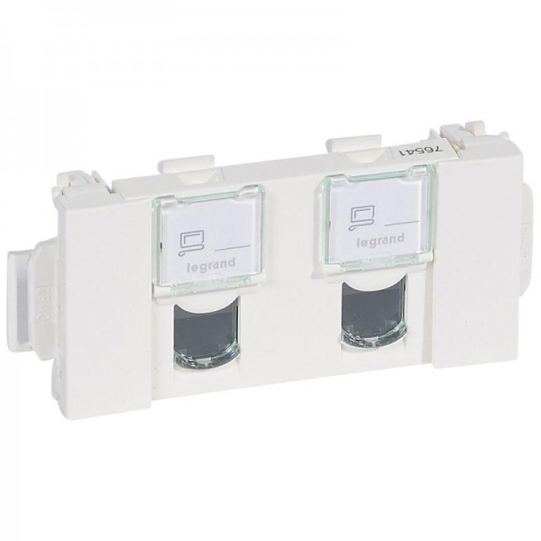 Механизм розетки комп. СП Mosaic 4мод. RJ45 + RJ45 UTP CAT.5E CD с механизмом быстр. подключ. бел. Leg 076541 