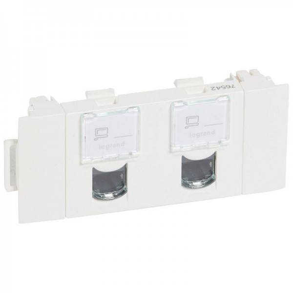  Механизм розетки комп. СП Mosaic 4мод. RJ45 + RJ45 FTP CAT.5E CD с механизмом быстр. подключ. бел. Leg 076542 