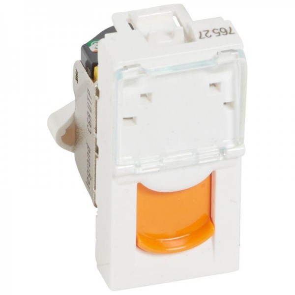  Механизм розетки комп. СП Mosaic 1мод. RJ45 UTP CAT.6A оранж. шторки Leg 076527 