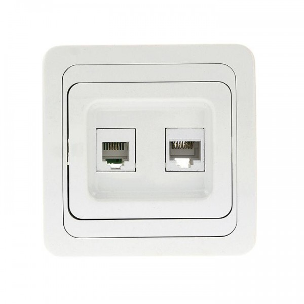  Розетка компьютерная + телеф. СП Лондон RJ45 бел. EKF EEK00-135-10 