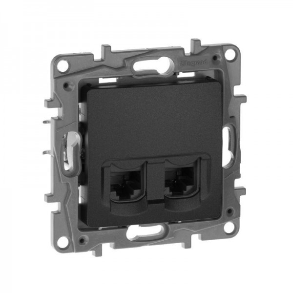  Механизм розетки комп. СП Etika RJ45 + RJ45 CAT.5E UTP антрацит Leg 672655 
