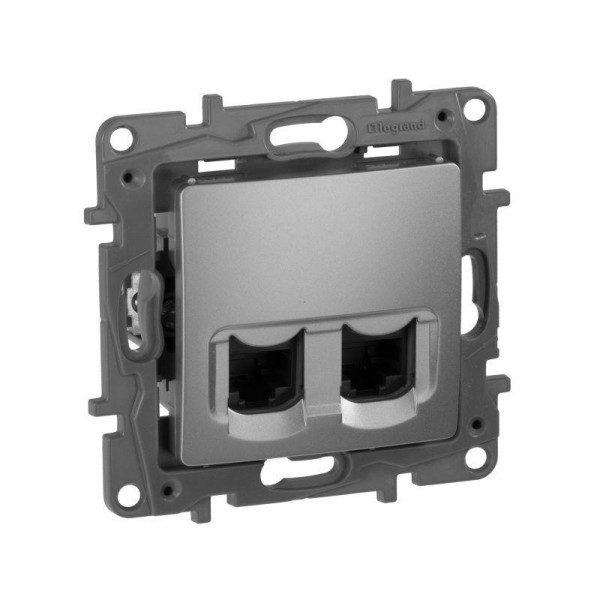  Механизм розетки комп. СП Etika RJ45 + RJ45 CAT.5E UTP алюм. Leg 672455 