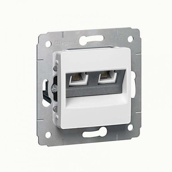  Механизм розетки комп. 2-м СП Cariva RJ45 + RJ45 CAT.6E UTP бел. Leg 773642 